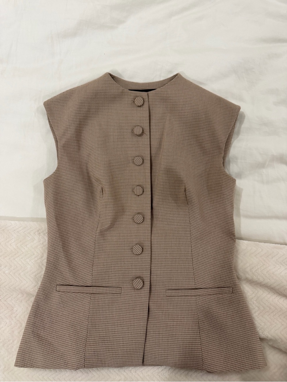Zara Brown Checked Sleeveless Buttoned Vest